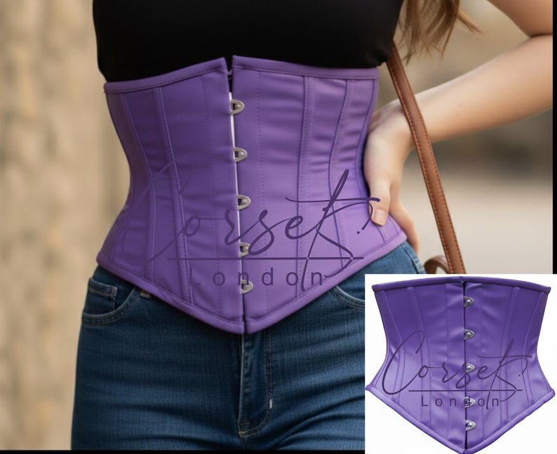 PVC onderborst korset tailletrainer – staal uitgebeend, glanzend of mat, busk of ritssluiting, meerdere kleuren Purple Matte