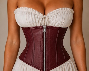Leather Underbust Corset – Steel Boned Waist Trainer – Genuine Lamb Leather Waist Cincher – Zip or Busk Closure – 6 Colours
