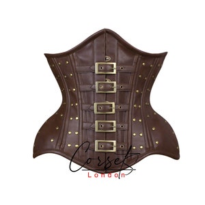 Leather Steel Boned Corset: Steampunk Buckle Studded Waist Trainer
