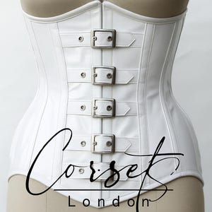 Corset sexy en PVC brillant avec sangles à boucle - Options noir / rouge / blanc - Corset gothique fétiche pour femme, Steampunk