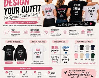 Custom Party T-Shirts & Hoodies | Personalised Hen or Stag Shirts | Design Your Own | Unisex Group Outfits | Funny Event Tops