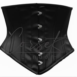 PVC onderborst korset tailletrainer – staal uitgebeend, glanzend of mat, busk of ritssluiting, meerdere kleuren Black Matte Busk