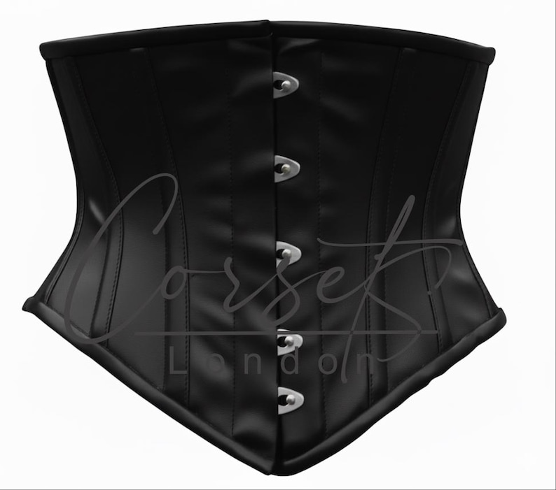 PVC onderborst korset tailletrainer – staal uitgebeend, glanzend of mat, busk of ritssluiting, meerdere kleuren Black Matte Busk