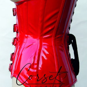 Red PVC Steampunk full Steel Boned Under bust Corset, 5 buckles and straps, waist Trainer, body shaper, available in a range of colours image 5
