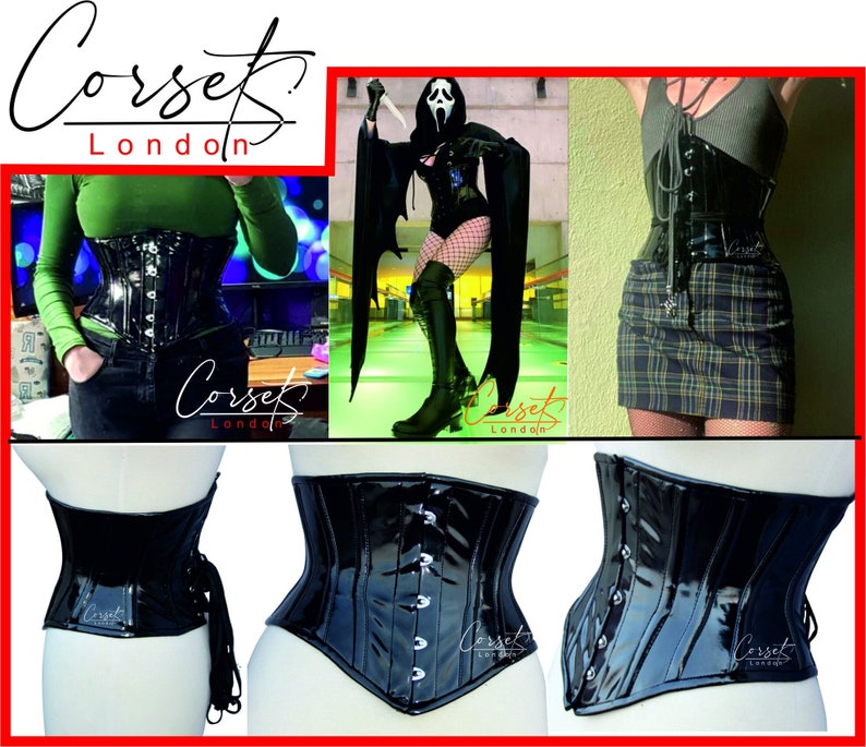 Corset sous la poitrine en pvc noir en cuir artificiel brillant, parfait pour l'entraînement de la taille et pour remodeler la silhouette, disponible dans une gamme de couleurs image 3