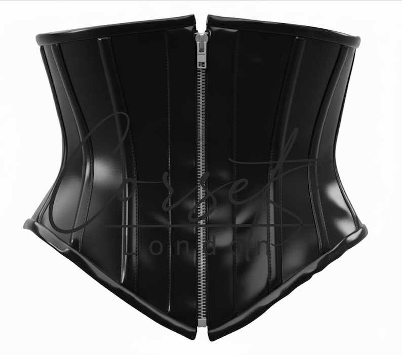 PVC onderborst korset tailletrainer – staal uitgebeend, glanzend of mat, busk of ritssluiting, meerdere kleuren Black Matte Zipper