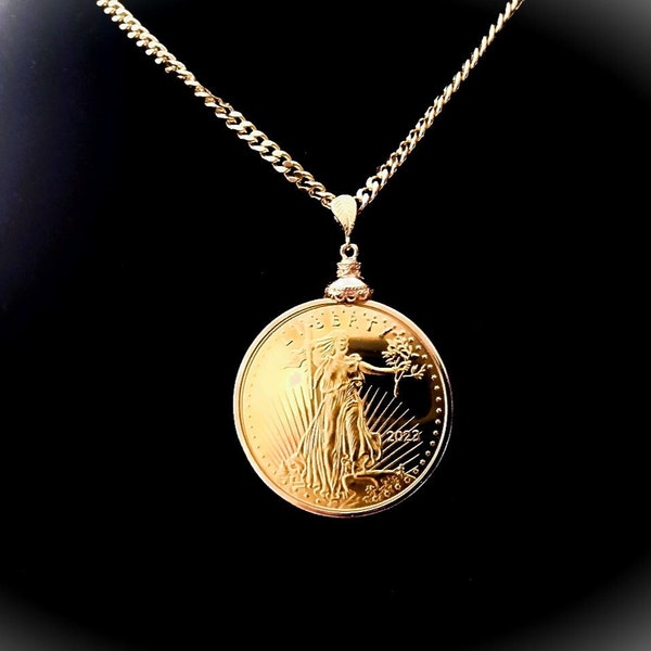 Gold American Eagle Replica Coin Pendant, Beautiful 14K Gold Clad Copy. 2 coin Gift Package.