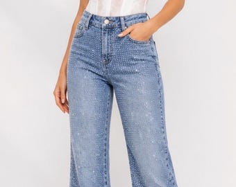 Light Blue Wash Full Stone Embellished Jeans