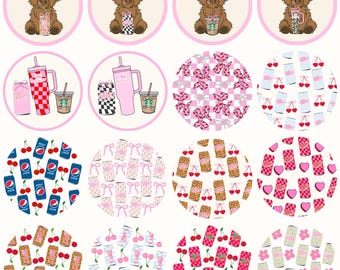 Cute Car Coaster Bundle PNG | 16 Pink Soda Designs | 2.75" Car Cup Coasters | Soda Can Designs I Download I Coquette Car Coaster
