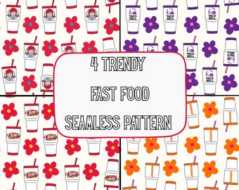 Cute Fast Food Seamless Pattern Bundle | Burger Fries Ice Cream Digital Paper | Fun Snack Sublimation Design for Kids Crafts