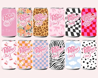 Preppy Diet Soda Can PNG Bundle | 12 Aesthetic Drink Clipart for Sublimation | Cute Coquette Girly Can Designs | 300 DPI Digital Download