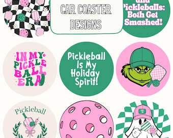 Conjunto de porta-copos de carro com tema de picles em PNG | 8 designs redondos divertidos de 2,75" | Sublimação de porta-copos de carro | Download de presente para amantes de picles