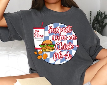 Suspect Runs on Chicken PNG, Funny Fast Food Sublimation, Chicken Nugget PNG, Sweet Tea Clipart, Retro Blue Checkered Design, 300 DPI