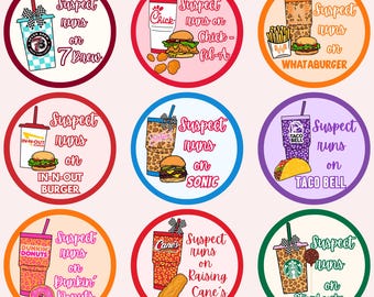 Retro Fast Food & Iced Coffee Car Coaster Bundle PNG, Cute Round Car Cup Coaster Designs, Funny Driving Quotes, Car Coaster Download