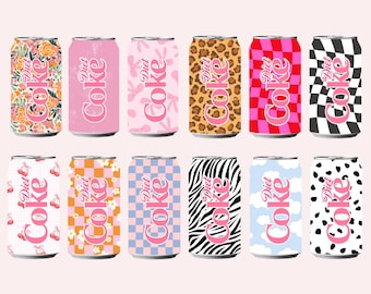 Coquette Diet Soda Can PNG Bundle | Preppy Girly Pop Drink Clipart for Sublimation, Tumbler Wraps & Shirts | Cute Aesthetic 12 PNG Set