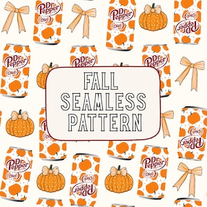 Fall Drink Seamless Pattern PNG | Pumpkin Beverage Digital Paper | Cute Autumn Soda Can Pattern | Coquette Fall Background | Sublimation