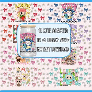 16oz Libbey Glass Can Tumbler Sublimation Designs, Glass Can Wrap png, Libbey Can Template, 16oz Libbey Wrap PNG, Cute Monster Glass Cup PNG