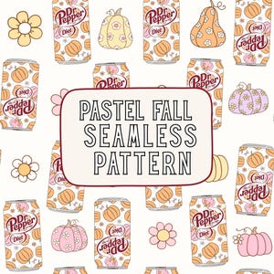 Pastel Fall Soda Seamless Pattern PNG | Cute Autumn Pumpkin Floral Digital Paper | Coquette Preppy Autumn Repeat | 4000x4000