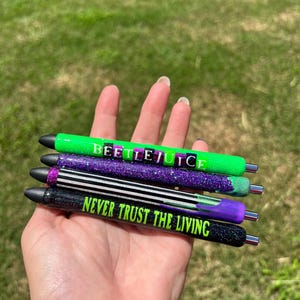 Beetleguice Theme *Updated Design!*| Glittered Epoxy Resin Refillable Halloween|Personalized Inkjoy Gel Pen|Spooky Stationary| Spooktacular