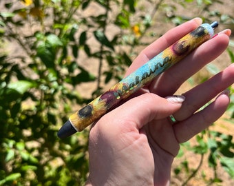 Bolígrafo de gel con purpurina de girasol/Idea de regalo con girasol/Bolígrafo de gel retráctil mediano/Tinta negra/Bolígrafo de resina con purpurina/Regalo personalizado/Flor de verano
