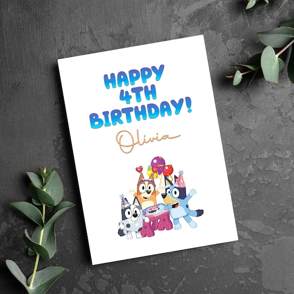 Bluey, Bingo & Muffin (Unofficial) | Custom Birthday Card (A5 Blank Inside)