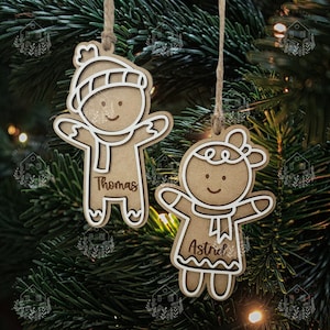 Personalized Gingerbread Cookie Family Christmas Ornament, Gingerbread Boy and Girl, Custom Family Name, Christmas Gift, Kid Ornament