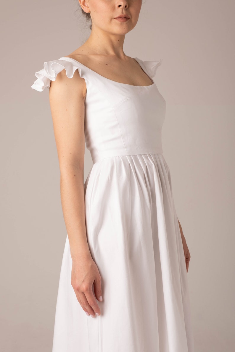 Handmade Elegant Wedding Dress Cocktail dress Formal Asymmetrical white Dress Open Back Minimalistic Dress Organic summer Dress image 2
