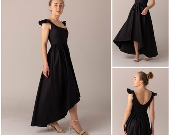 Formal Asymmetrical black Dress • Designer Minimalistic Dress • Handmade Elegant bohemian Dress • Cocktail dress • Wedding guest dress