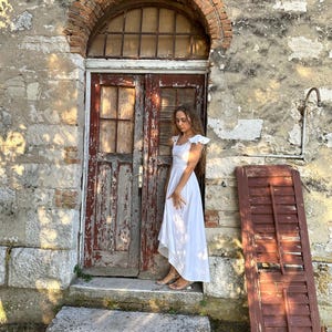 White Cotton Summer Dress, Elegant Swing Dress for Wedding Guest, Classic Evening Outfit, Lightweight Party Dress, Sleeveless Casual Dress