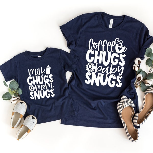 Coffee Chugs and Baby Snugs Shirt, Mommy and Me Matching Shirts, Milk Chugs and Mama Snugs Tee, Funny Mom Shirt, Cute Mom Gifts, New Mom Tee