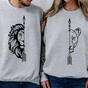 Lion and Lioness Couples Sweatshirts, Matching Shirt, Couple Sweatshirt, Gift For Her, Gift For Him, Matching Couple Shirts, His and Hers