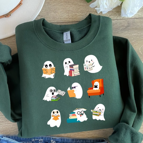 Ghost Reading Books Sweatshirt, Bookish Halloween Sweatshirt, Librarian Sweater, Funny Reading Shirt, Librarian Sweatshirt, Ghost Crewneck