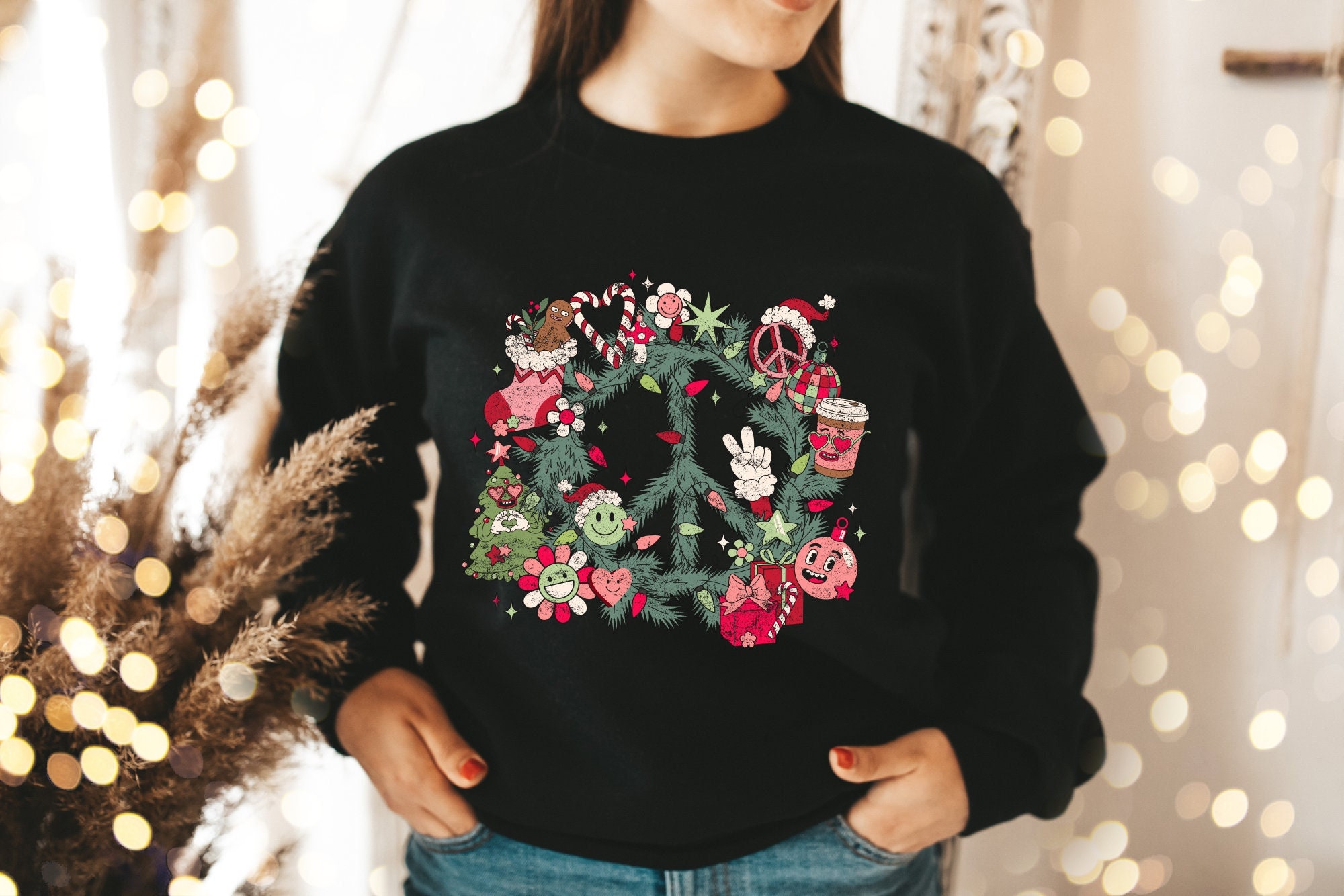 Peace Christmas Sweatshirt, Retro Christmas Sweatshirt, Christmas Sweatshirt, Christmas Gift, Funny Christmas Sweatshirt, Merry Christmas