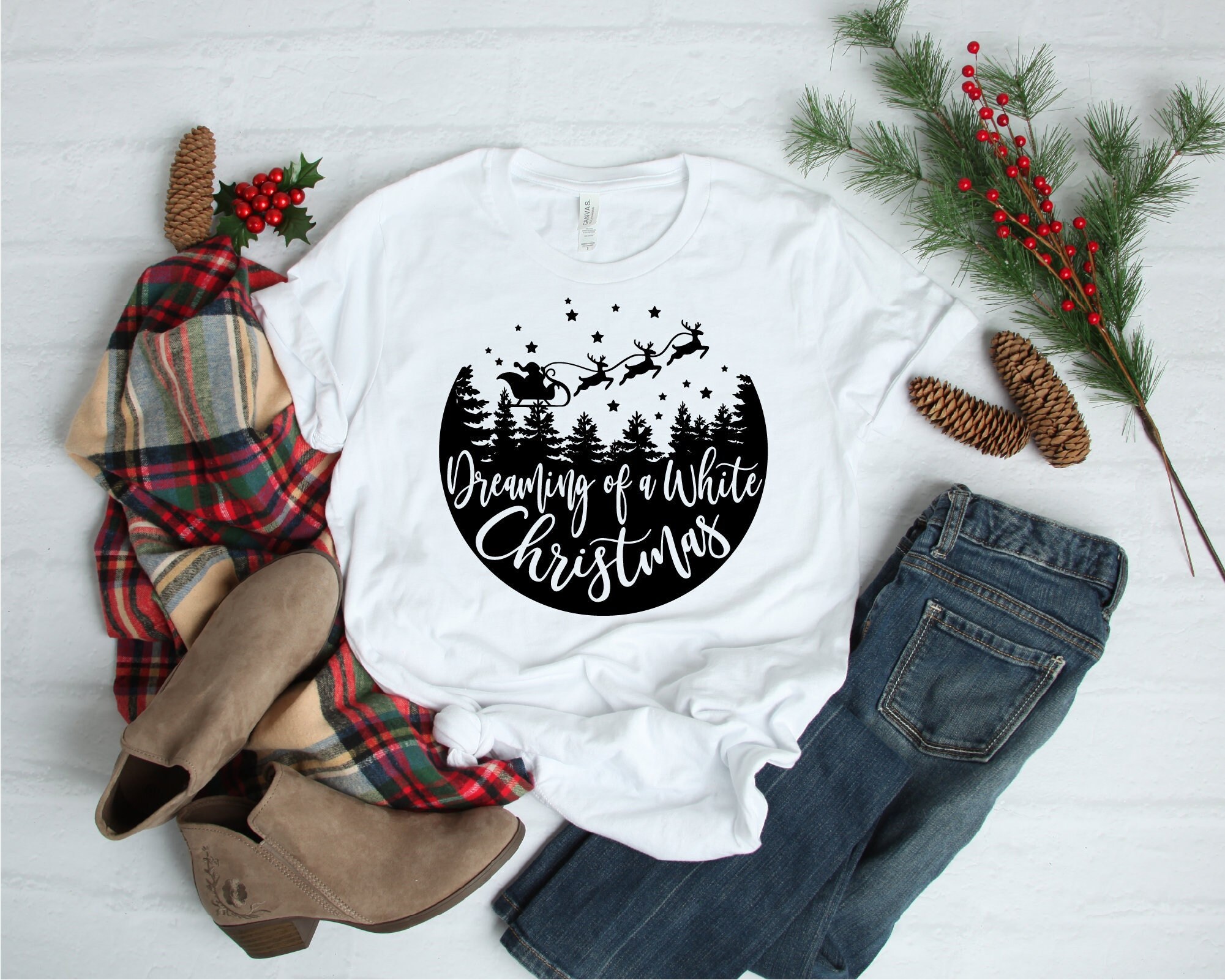 Dreaming Of A White Christmas Shirt, Christmas Shirt, Santa Shirt, Silent Night Shirt, Christmas Graphic Tee, Flying Santa Tee, Christmas
