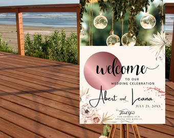 Wedding Welcome sign/  Engagement/ Green White pink Boho Welcome Sign/ Printable Welcome sign/ Template/ DIY/  16x24, 18x27, 20x30, 24x36