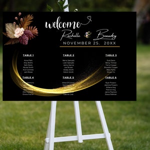 Wedding Welcome Seating Chart Black Gold Boho Editable image 2