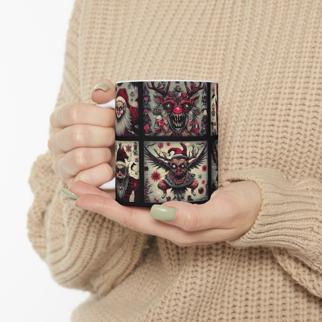 Dark Christmas Horror Mug Kitschy Vintage Scary Christmas Patchwork