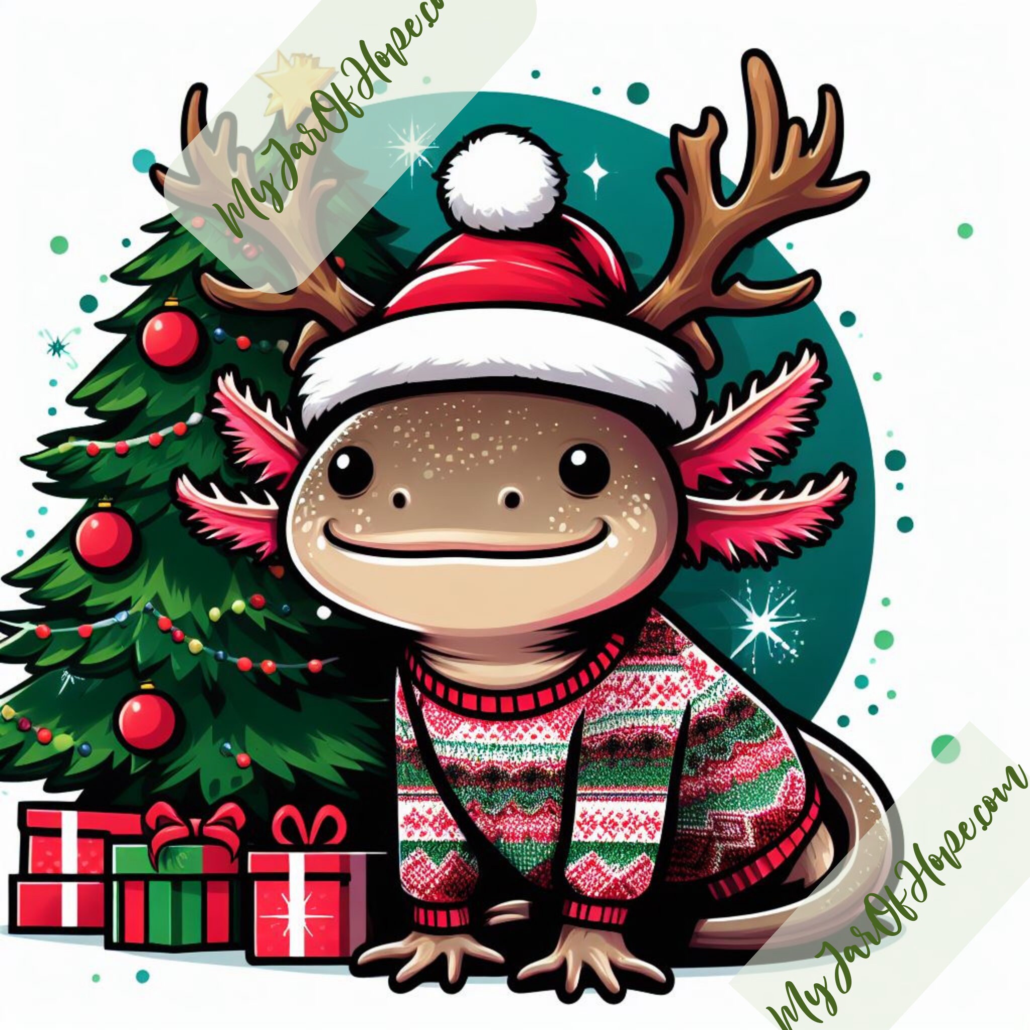 Christmas Axolotl Bundle, 8 Cute Axolotl PNGSVG Files, Holiday Axolotl