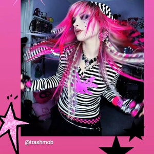 Leopard cheetah hot neon pink Y2K scene queen kid emo punk rave clip in human hair extensions cosplay egirl tokidoki harajuku skelanimals