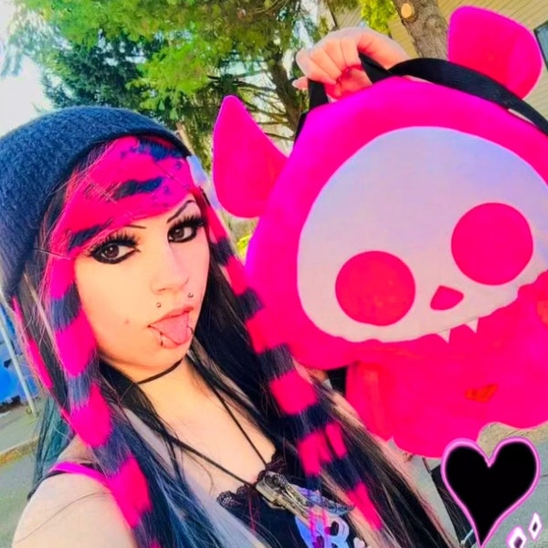 Pink and black scene kid coontails clip in human hair extensions emo neon rave alternative goth barbie pride goth