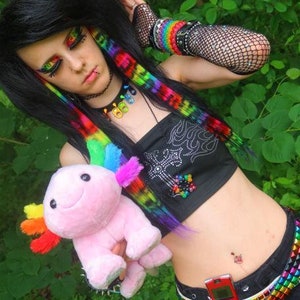 Scene emo leopard rainbow human hair extensions Y2K pride pastel goth gamer egirl tokidoki rave festival concert boho indie punk cheetah