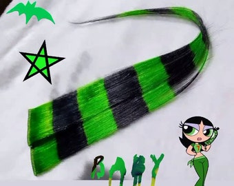 Black and green coontail scene queen kid emo rave goth clip in human hair extensions striped