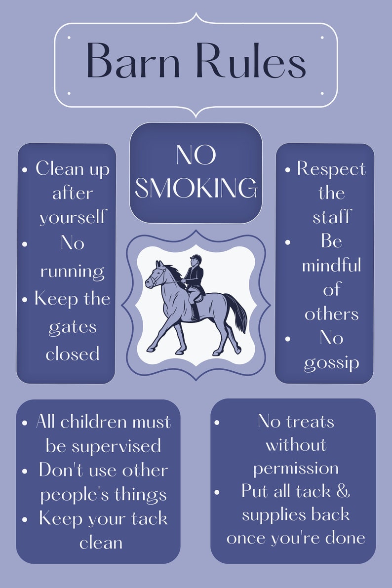 Equestrian Barn Rules Digital 24x36 Printable Poster Horse Etsy