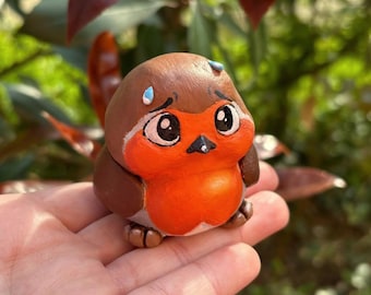 Roger le rouge-gorge anxieux – Figurine oiseau fait main