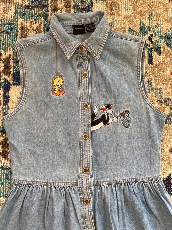 Vintage Tweety Bird and Sylvester Denim Dress 1990