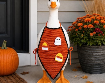 Halloween Porch Goose Crochet Pattern, Goose Costume Crochet Pattern, Lawn Goose Outfit, Halloween Goose Clothes, Crochet Goose Pattern