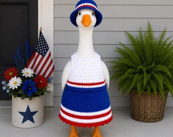 4. Juli Porch Goose häkeln Muster, Patriotic Lawn Goose Outfit Digital Download, Ingebrochenheit Tag Gans Kleidung PDF"