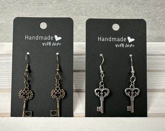 Vintage Bronze and Silver Finish Key Earrings