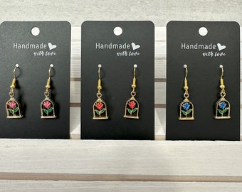 Belle Rose Jar Inspired Earrings - Red fully restocked! (Available in clip-on backs!)