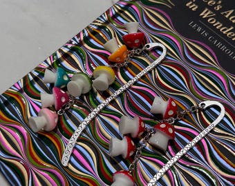 Mushroom Metal Bookmark - rainbow and solid red